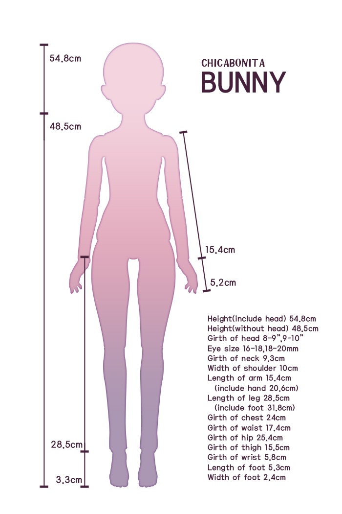 Height : 54cm (include head) * Girth of neck : 9.2cm. chest breadth : 7cm. 