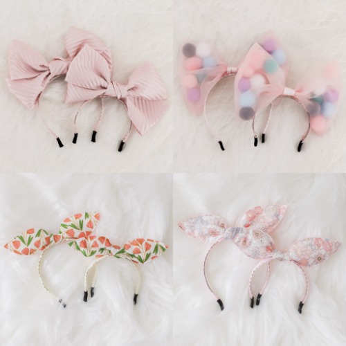 [Bebe/Enfant] Pink Flower Bunny Ribbon Hairband 