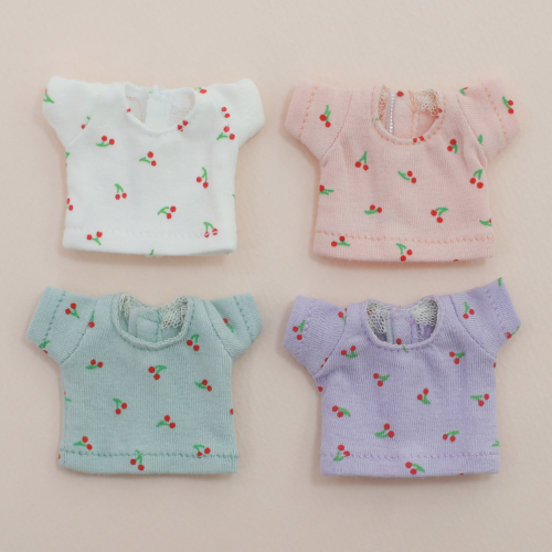 [Chibi/Pocket] Cherry Short sleeved T-shirtWhite/Pink/Mint/Violet